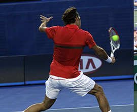 Djokovic, Nadal, and Federer hitting ball