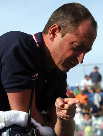 Tennis chair umpire looking down