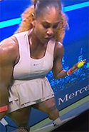 Serena Williams seen on video screen