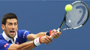 Novak Djokovic hitting tennis ball